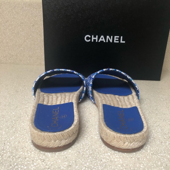 CHANEL Tweed Grosgrain CC Mule Blue Multi 37 / 7 - Picture 6 of 8